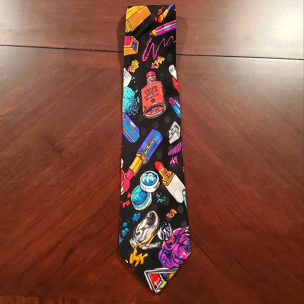 27) NICOLE MILLER 1990s Vintage 100% SILK Cosmetics Tie 💄 💅 - Picture 2 of 4